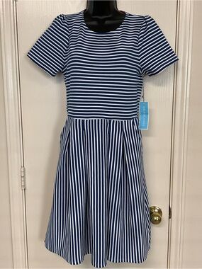 2-Draper James Navy and White Striped Knit Dress